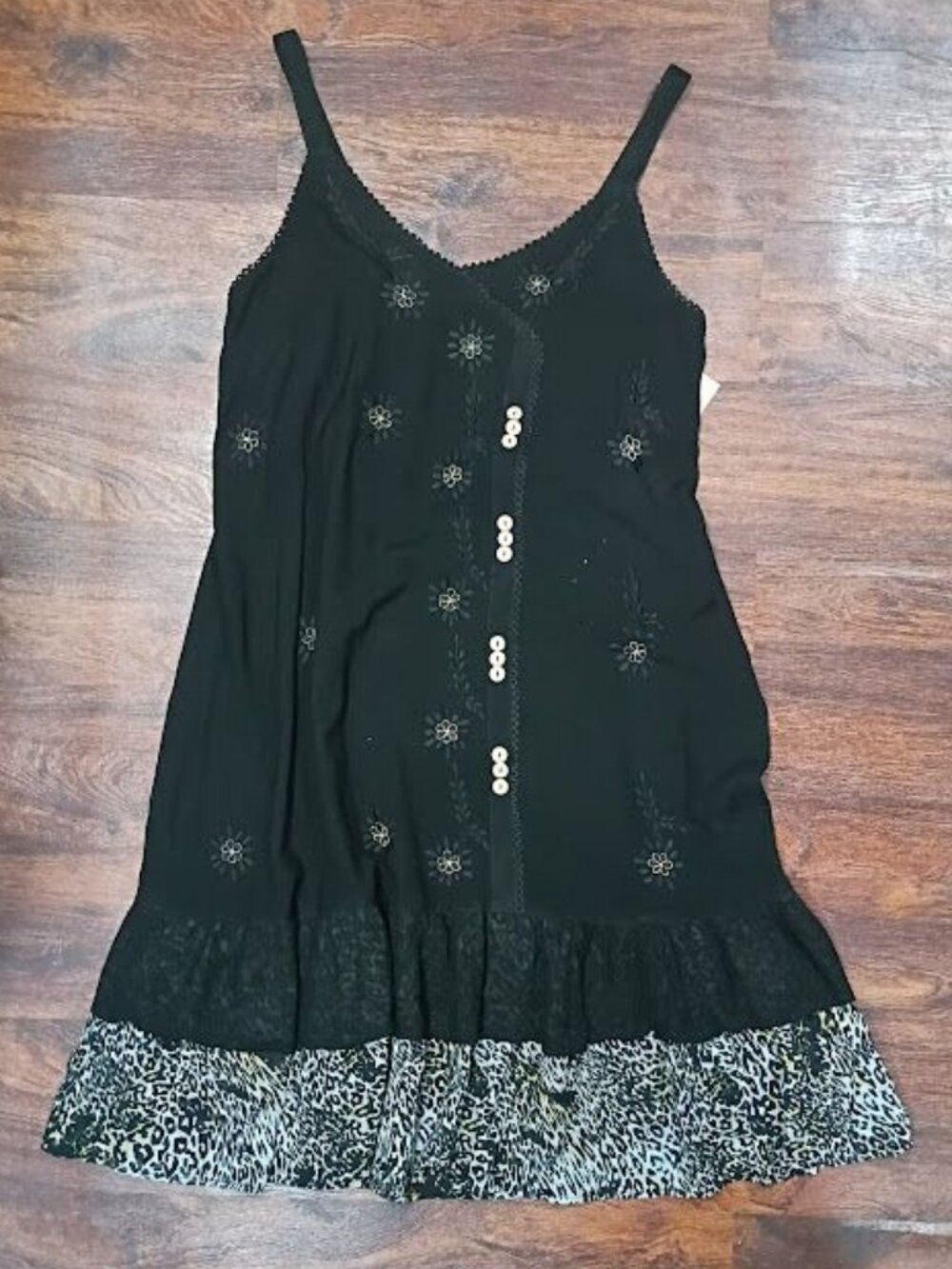 Raya Sun XL Black Boho Embroidered Dress Leopard Whimsy Artsey - Picture 9 of 13